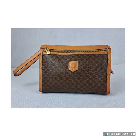 CELIN Macadam Canvas Leather Women's Clutch Bag Accessorie Pouch Hand Bag Italy - Picture 1 of 14